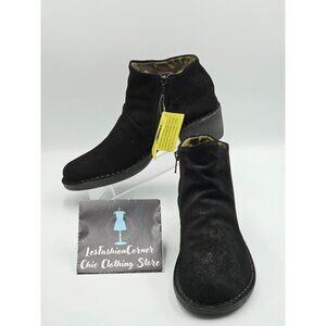 NWT Fly London Women's Black Suede Merk Ankle Bootie Size 8.5  (39) 2821